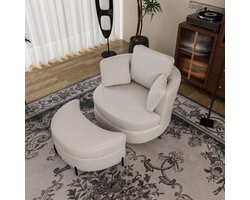 STILVORA Fauteuil Extra Breed - 360 Graden Draaibaar Met Kussens - Voor Woonkamer En Slaapkamer - Chenille Beige