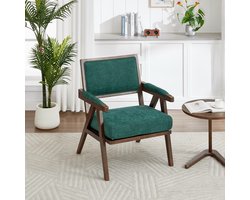 STILVORA Fauteuil - Mid-Century Retro Stijl - Enkele Lounge Stoel - Met Dikke Kussens en Massief Houten Frame - Voor Woonkamer, Slaapkamer en Kantoor - Groen