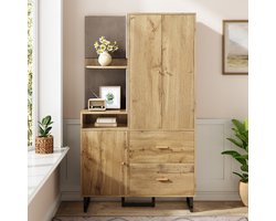 STILVORA Garderobekast – Compacte Garderobe Met Gestoffeerde Panelen En Open Vakken – Uitklapbare Kleerrail En 2 Laden – MDF – 110x38x186 cm – Zwart+Notenbruin