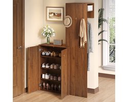 STILVORA Garderobekast - Verticale Hal En Schoenenkast Met Haken En Kledingroede - Voor Smalle Hal - MDF - Walnoot - 115x38,5x191,5 Cm