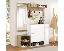 STILVORA Garderobeset - 4-Delig Met Schoenenkast, Zitbank, Kapstok En Spiegel - Voor Hal En Entree - 139,5x35x166 Cm