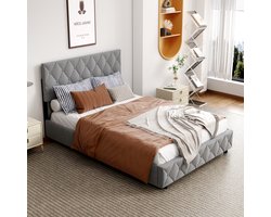 STILVORA Gestoffeerd Bed 140x200 - Tweepersoonsbedden - Opbergbed Met Hydraulisch Mechanisme - Modern Design - Beige