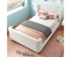 STILVORA Gestoffeerd Bed 90x200 cm - Kinderbed Met Lattenbodem En Opbergruimte - Voor Jongens En Meisjes - Flueel - Beige (geen matras)