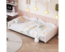 STILVORA Gestoffeerd Eenpersoonsbed 90x200 cm – Slaapbank met Rugleuning & Armleuningen – Teddystof, 12 Latten, 120 kg – Voor Jeugd/Gast – Wit – Zonder matras