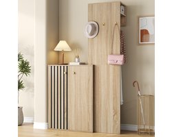 STILVORA Halmeubel - Compacte Garderobekast Met Schoenenkast, Haken En Kledingroede - MDF - 115 x 38,5 x 191,5 Cm - Naturel