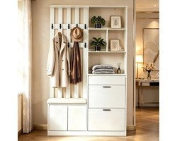 STILVORA Halmeubel - Garderobekast Met Zitbank En Schoenkleppen - Voor Entree En Hal - MDF - 120x30x200 Cm - Wit
