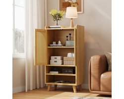 STILVORA Highboard 60x40x121 cm – Opbergkast Met Rotan Deuren – 2 Open Vakken Voor Deco En Servies – Voor Woonkamer Hal Of Keuken – Spaanplaat – Natural