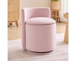 STILVORA Hocker 47,5 x 47,5 x 56,5 cm - Met Opbergruimte En Rugleuning, 360 Graden Draaibaar - Voor Slaapkamer En Kaptafel - Roze