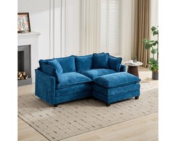 STILVORA Hocker 90 X 60 X 42 Cm - Modulair Zitdeel Met Luxe Zitkussen - Voor Woonkamer Slaapkamer En Appartement - Chenille Blauw