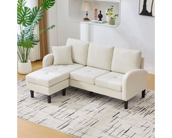 STILVORA Hoekbank 166 X 118 X 77 Cm - Modulaire Bank Met Chaise Longue Links Of Rechts - 3-Zits Voor Woonkamer En Kantoor - Katoen Linnen Lichtbeige