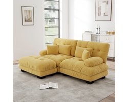 STILVORA Hoekbank 2-Zits - Modulaire Bank Met Verplaatsbare Ottomaan - Voor Woonkamer En Kantoor - Chenille Geel