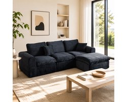 STILVORA Hoekbank 3-Zits 280 Cm - 3 In 1 Modulair En Omvormbaar Naar L Vorm Rechte Bank Of Tijdelijk Bed - Voor Woonkamer Slaapkamer En Studio - Stof - Zwart Blauw