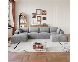 STILVORA Hoekbank 340 Cm - Modulair Dubbel Laag Ontwerp Met Afneembare Bekleding - Voor Woonkamer En Slaapkamer - Stof Grijs