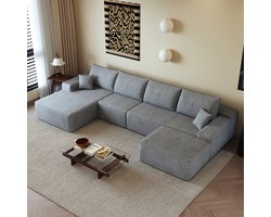 STILVORA Hoekbank 340 Cm - Modulaire Bank Met L-Vormige Chaise Longue En Diepe Zitting - Voor Woonkamer En Slaapkamer - Corduroy Grijs