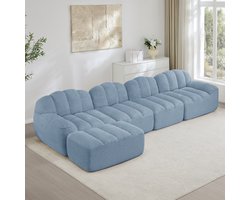STILVORA Hoekbank 4-Zits - Modulair Met Ottomaan En Diepe Zitting - Voor Woonkamer En Appartement - Cord Blauw