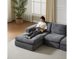 STILVORA Hoekbank Met Chaise Longue - Omkeerbare Loungebank Zonder Montage - Modulaire Bank Met Drie Kussens - Ribstof Donkergrijs