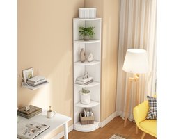 STILVORA Hoekboekenkast - Driehoekig Ontwerp Met 5 Legplanken - Ruimtebesparend Voor Woonkamer Of Kantoor - MDF - Wit - 42x30x180 Cm