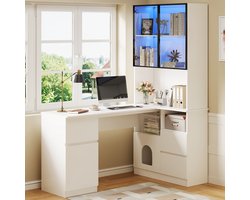 STILVORA Hoekbureau - L Vorm Met 2 Laden En 4 Open Vakken - Voor Thuiskantoor En Studeerkamer - MDF - 120x50x78 Cm - Wit