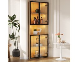 STILVORA Hoekvitrinekast - Met LED Verlichting En Glazen Deur - Voor Woonkamer En Kantoor - MDF - 62x32x160 Cm - Eiken