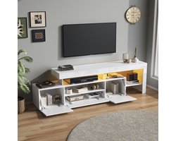 STILVORA Hoogglans TV-meubel met 3 Kasten en LED-Verlichting - Smart TV-Sideboard voor Woonkamer en Slaapkamer - 192x37x53 cm - Spaanplaat - Wit
