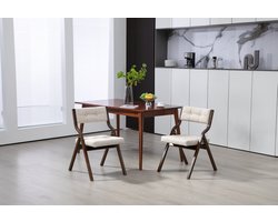 STILVORA Inklapstoel 48 X 61 X 77 Cm - Set Van 2 - Gestoffeerde Zitting En Rugleuning - Voor Eetkamer, Keuken En Feest - Hout Crème