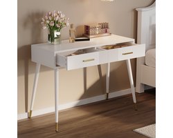 STILVORA Kaptafel - Make-up Tafel Met 2 Lades En Metalen Poten - Modern En Praktisch Opberg - Ideaal Voor Slaapkamer Kleedkamer En Badkamer - Hout & Metaal - 100 x 40 x 76 cm - Wit