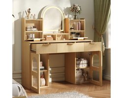 STILVORA Kaptafel - Met Led Spiegel En 3 Laden - Met Glazen Kasten Voor Slaapkamer - MDF En Spaanplaat - 120x40x139,5 Cm