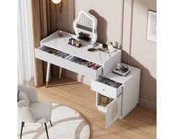 STILVORA Kaptafel - Moderne Make-up Tafel Met LED Spiegel En 3 Laden - 100x40x124 cm - Hout - Wit