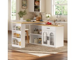 Stilvora Keukeneiland Met 360 Graden Draaibaar Tafelblad Opbergruimte Lade En Planken Voor Kleine Keuken Wit Mdf 136x50x78 Cm
