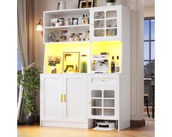 STILVORA Keukenkast - Hoge Opbergkast Met Glazen Deuren En Ledverlichting - Voor Keuken En Woonruimte - MDF Wit - 130x45x180 Cm