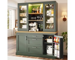 STILVORA Keukenkast - Ledverlichting En Werkblad - 3 Lades En Verstelbare Planken - MDF - 140x40x185 Cm - Groen