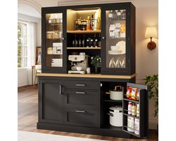 STILVORA Keukenkast - Met Appgestuurde Ledverlichting En Werkblad - Voor Keuken En Woonkamer - MDF - 140x40x185 Cm - Zwart