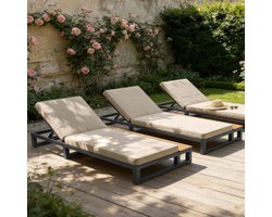 STILVORA Ligbed 184 X 79,5 X 73 Cm - 4 Standen Verstelbare Rugleuning - Voor Tuin, Terras En Balkon - Metaal Waterproof Stof - Beige
