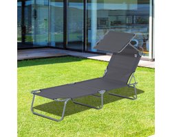 STILVORA Ligbed 187 x 58 x 36 Cm - Inklapbaar Met Verstelbaar Zonnedak - Voor Tuin, Terras, Strand En Zwembad - Metaal Grijs