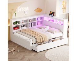 STILVORA Logeerbed 140x200 cm - Ruim Dagbed Met Opbergruimte En USB Aansluiting - Grenenhout - Wit