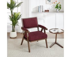 STILVORA Lounge Stoel - Mid-Century Retro - Stof Bekleding - Robuuste Houten Frame - Roze Rood - Voor Woonkamer, Slaapkamer En Kantoor