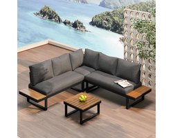 STILVORA Loungehoekset Met Verstelbare Hoek 5 Standen Tot 55 Graden - Met Salontafel - Voor Tuin En Terras - Polyester Grijs Zwart