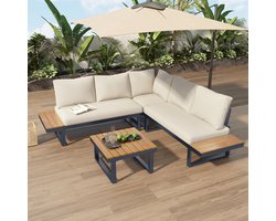 STILVORA Loungeset Hoekbank Met Verstelbare Ligfunctie Tot 55 Graden Met Salontafel Voor Tuin En Terras Polyester Beige Grijs