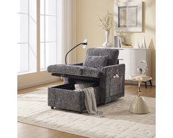 STILVORA Loungesofa - Multifunctionele Eenpersoonssofa - Met Handystandaard & Versteekte Opbergruimte - Voor Woonkamer, Slaapkamer, en Compacte Woningen - Chenille Grijs