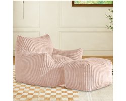 STILVORA Loungestoel Met Hocker - Ergonomische 5-Zone Ondersteuning - Voor Woonkamer En Studio - Flanel Roze
