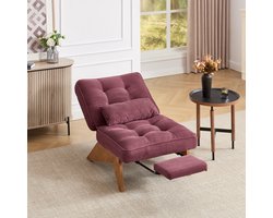 STILVORA Loungestoel - Verstelbare Achterleuning - Met Voetensteun en Lendenkussen - Voor Woonkamer, Slaapkamer en Studie - Corduroy - Wijnrood