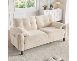 STILVORA Loveseat - Relaxbank met Kussens en Zijzakken - 2 Zitplaatsen - 158x80x88,5 cm - IJzer - Beige