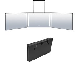 STILVORA Make-upspiegel - LED Spiegel met Touch-Sensorschakelaar, Opvouwbare Driedelige Make-up Spiegel, Hangende Spiegel, ABS + Glas, Zwart