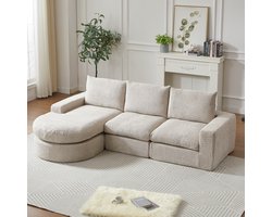 STILVORA Modulaire Bank Met Chaise Longue – Dubbele Kussenlaag Voor Zacht Zitcomfort – Omkeerbare Ligger Links Of Rechts – Zonder Montage – Chenille – Beige