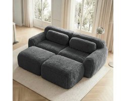 STILVORA Modulaire Hoekbank 2 Zits - Met 2 Ottomans En Slaapfunctie - Voor Woonkamer En Lounge - Pluche - Grijs