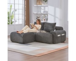 STILVORA Modulaire Hoekbank 200 X 174 X 80 Cm - Met Hockers, Bekerhouder En Zijvak - Voor Woonkamer En Lounge - Corduroy Donkergrijs