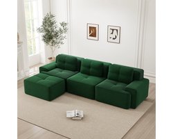 STILVORA Modulaire Hoekbank L Vorm - 3 Zits Met Ottomaan - Diepe Zit 74 Cm - Antislip Basis - Ribstof - Groen