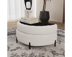 STILVORA Opberg Hocker Halfrond - Verborgen Opbergruimte En Zachte Zitplek - Voor Hal En Woonkamer - Teddy - Ivoor