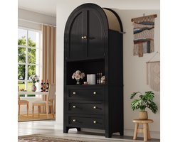 STILVORA Opbergkast - Boogvormige Hoge Kast Met 3 Lades En Gedempte Deur - Voor Woonkamer En Keuken Met Metalen Handgrepen - MDF - 70x35x180 cm - Zwart