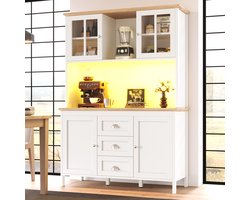 STILVORA Opbergkast - Hoge Kast Met Led Verlichting En Kabeldoorvoer - 4 Deuren 3 Lades Voor Keuken Hal Woonkamer - MDF Metaal - 120x40x179 Cm - Wit